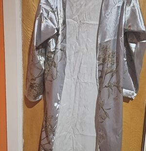 Silver Floral Satin Duster Coat - Women